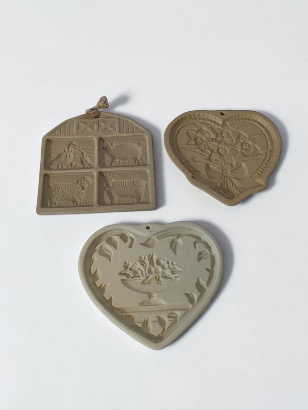 Stoneware Clay Cookie Molds Lot of 3 (Pampered Chef & Brown Bag Cookie Art)